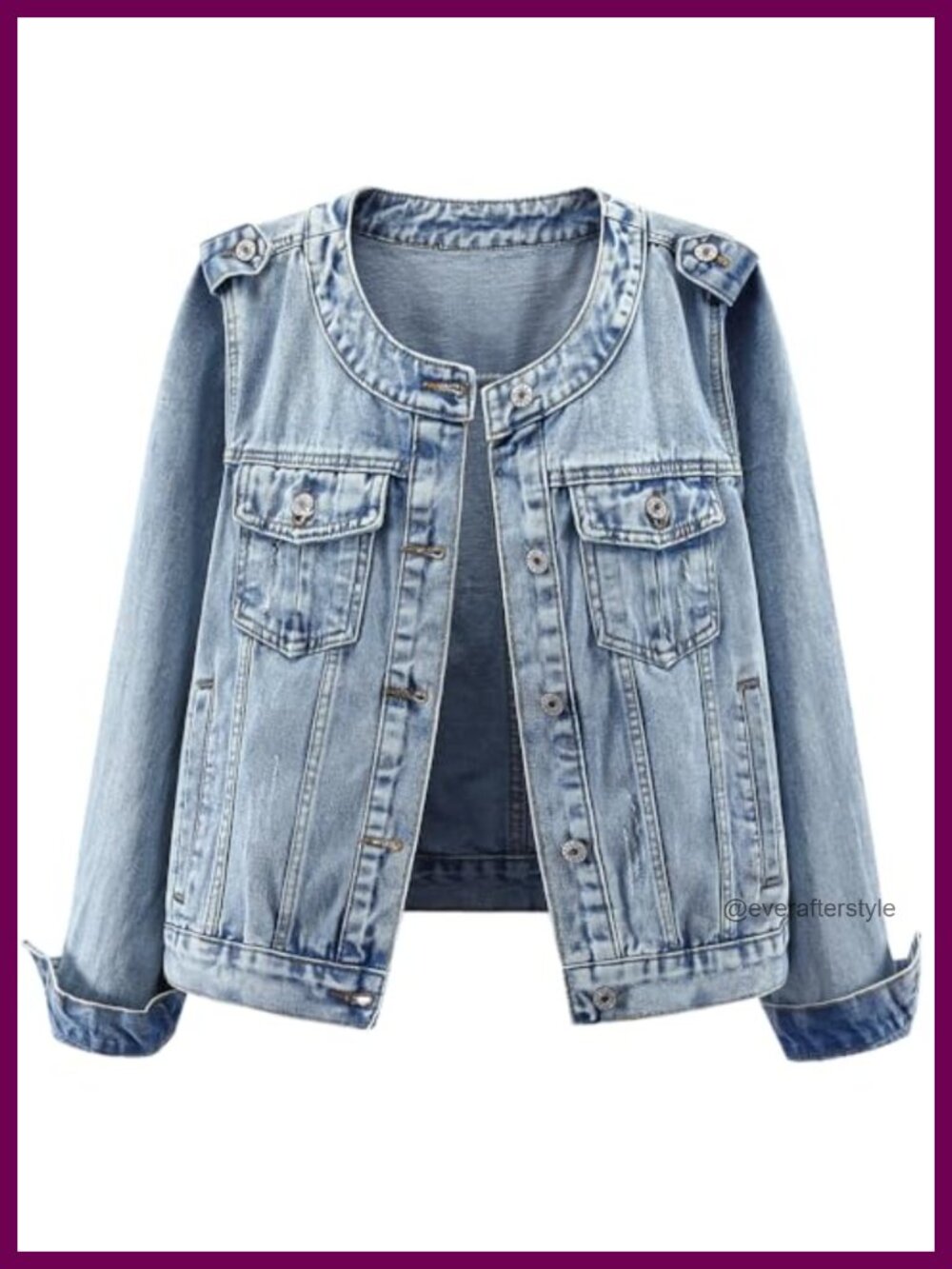 Collarless Button Down Denim Jacket Long Sleeve Western Casual